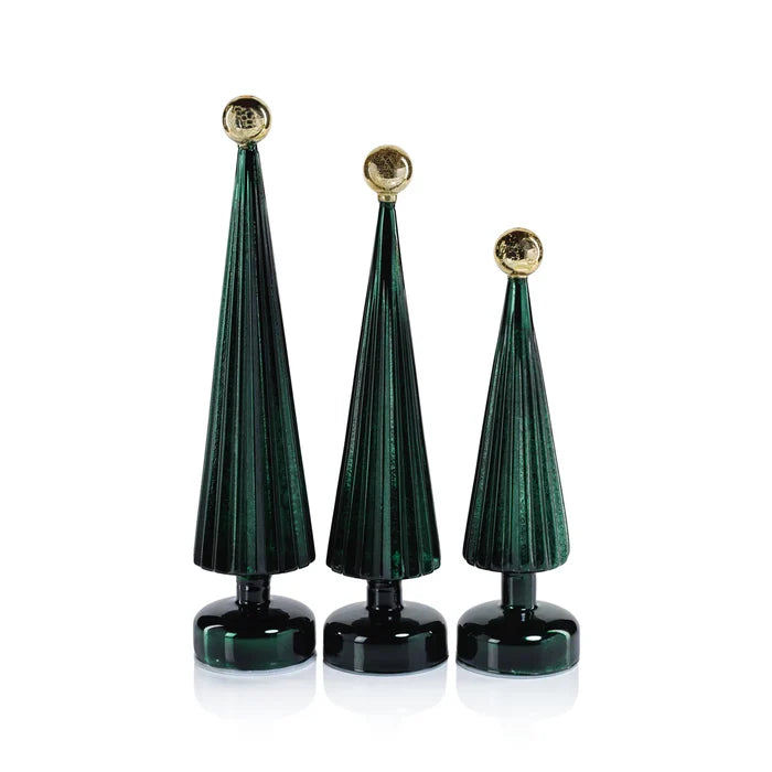 LED TREE GLOBE FINIAL GREEN WITH GOLD 12.5"