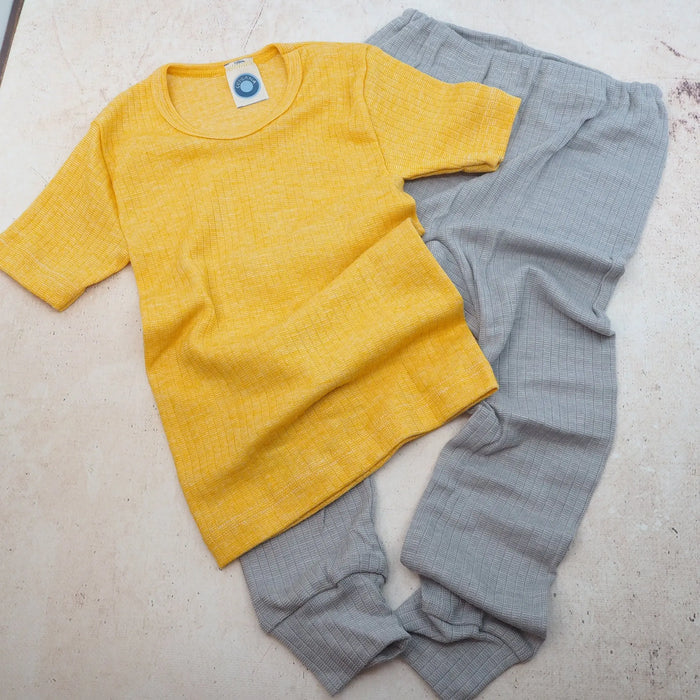 T-shirt à MC pour enfant en laine, soie et coton bio Cosilana  - Jaune