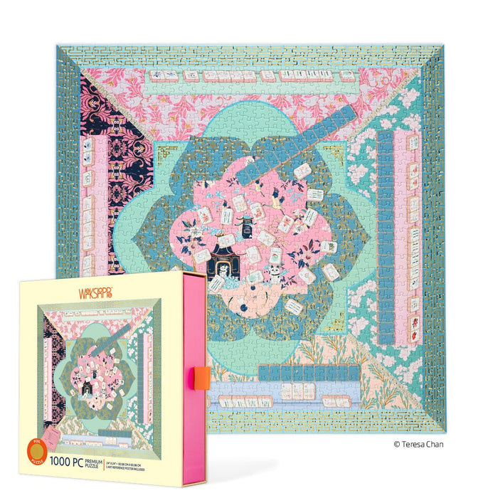 Puzzle box with a colorful puzzle featuring a woman and floral elements on a white background