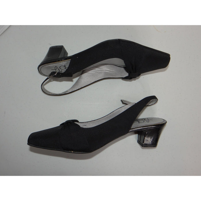 LifeStride Womens Black Fabric Square Toe Slingback Block Heels Size 10M 41141