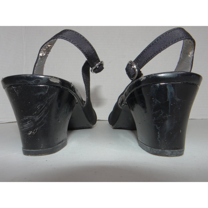 LifeStride Womens Black Fabric Square Toe Slingback Block Heels Size 10M 41144