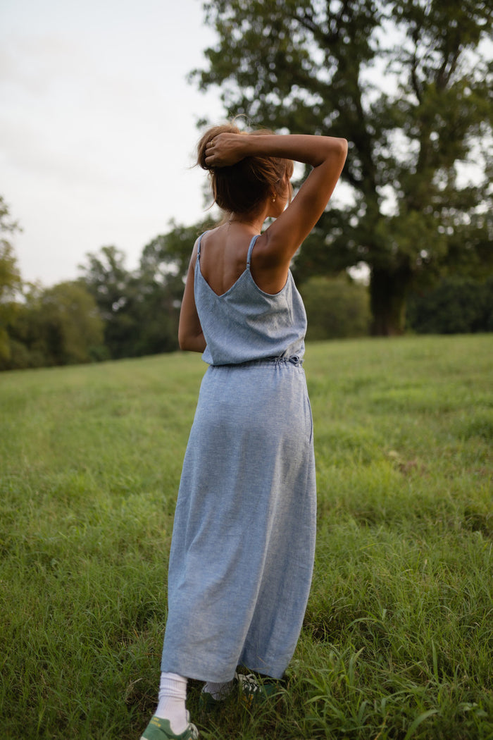 Linen Skirt Set in Light Blue Linen - Tank and XS and XXL Skirt Left