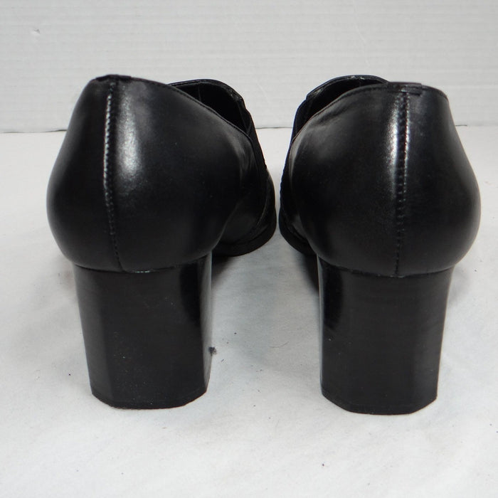 Liz Baker Black Leather Ankle Booties Block Heel Buckle Slip On Women 7.5 M B4