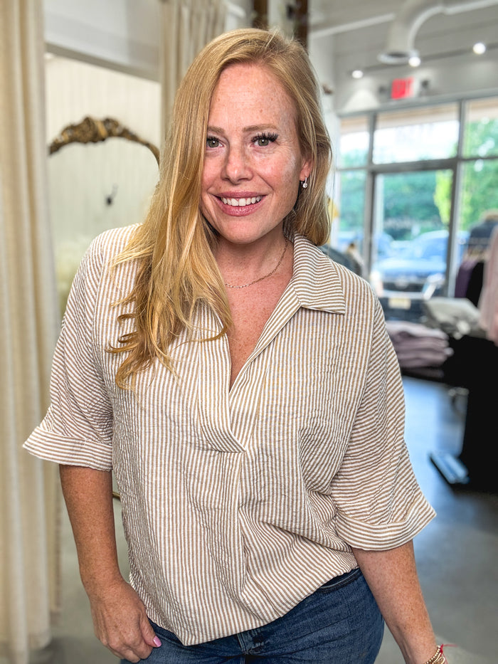 Lola Striped Notch Collar Top