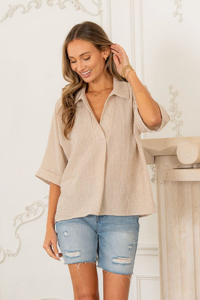 Lola Striped Notch Collar Top