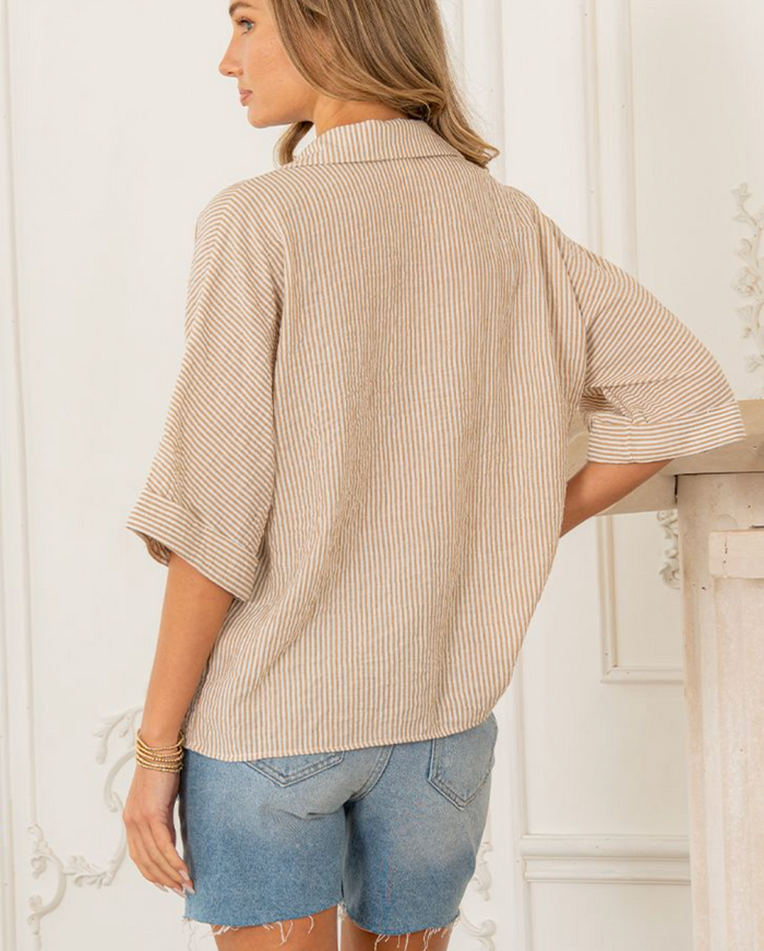Lola Striped Notch Collar Top