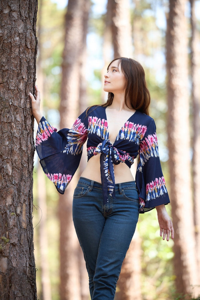Long Sleeve Boho Top - Casual Shirt - Dark Blue - Lannaclothesdesign Shop