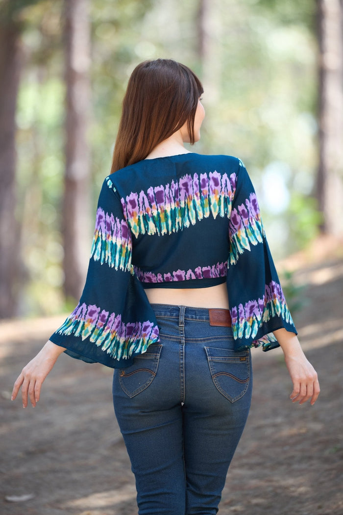 Long Sleeve Boho Top - Casual Shirt - Teal - Lannaclothesdesign Shop