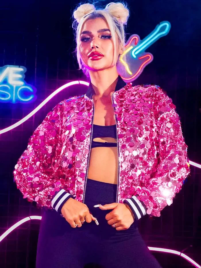 Long Sleeve Pink Sequin Jacket Top