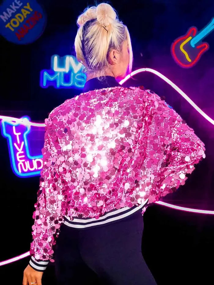 Long Sleeve Pink Sequin Jacket Top