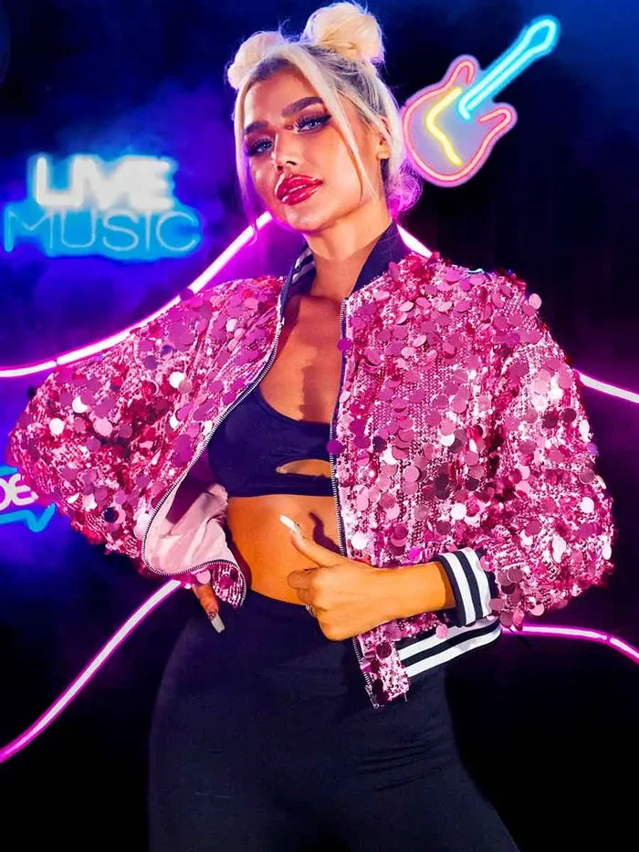Long Sleeve Pink Sequin Jacket Top
