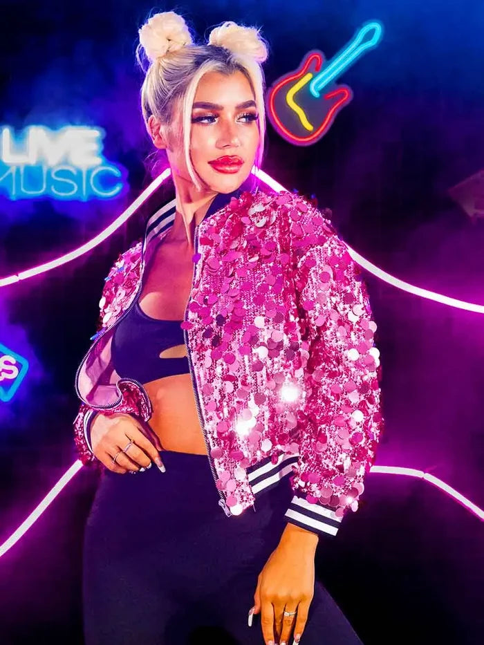 Long Sleeve Pink Sequin Jacket Top