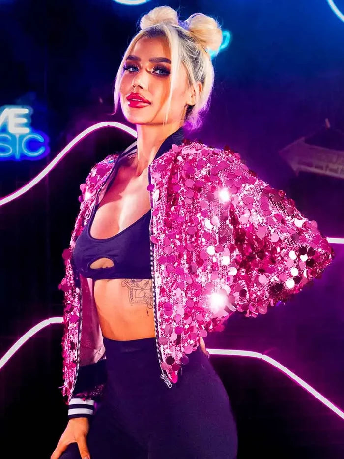 Long Sleeve Pink Sequin Jacket Top
