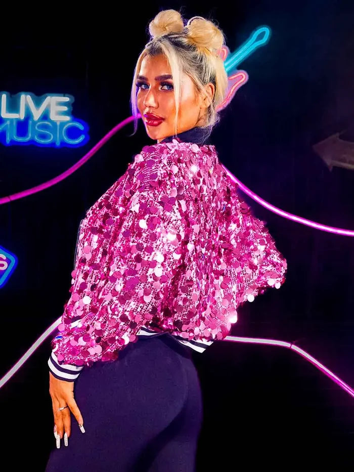 Long Sleeve Pink Sequin Jacket Top