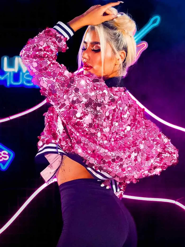 Long Sleeve Pink Sequin Jacket Top