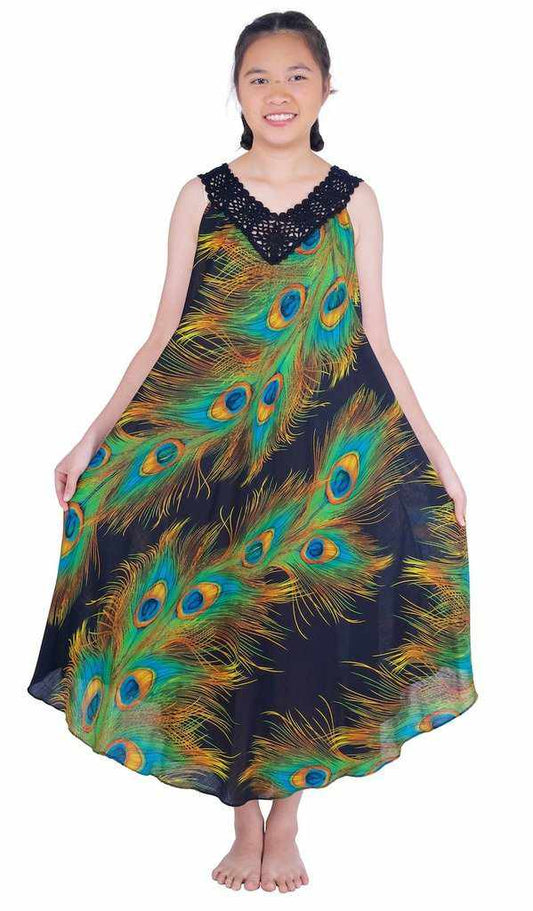 Long Sleeveless Dress Casual Fit V - Neck Crochet Lace - Lannaclothesdesign Shop
