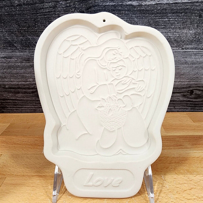 Longaberger Pottery Angel Baking Pan 1995 Cookie Mold & Box White Stoneware