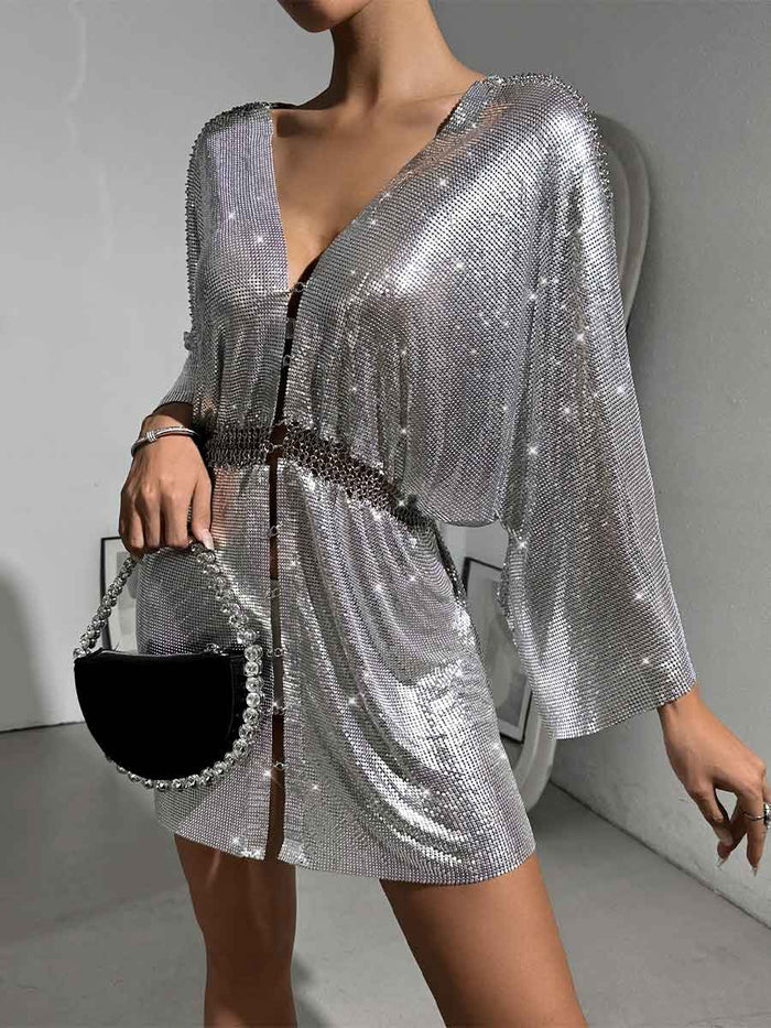 Loose Metallic Sequin V-Neck Dress