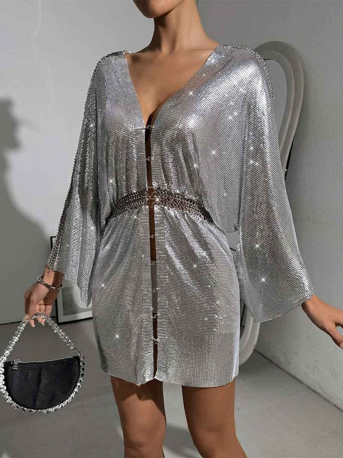 Loose Metallic Sequin V-Neck Dress