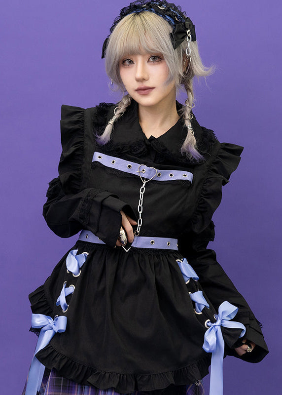 ACDC Rag Love Punk Black Purple Lolita Ruffle Apron — model view