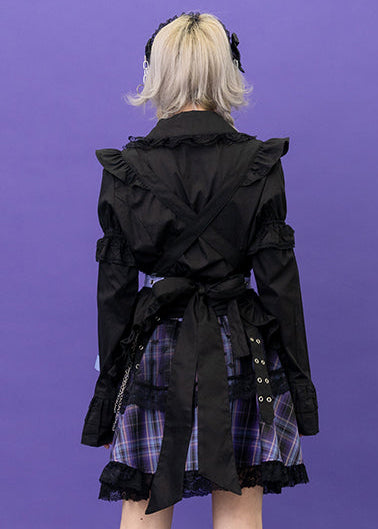 ACDC Rag Love Punk Black Purple Lolita Ruffle Apron — model back view