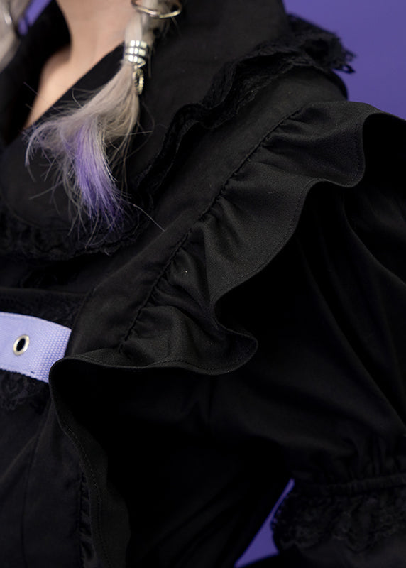 ACDC Rag Love Punk Black Purple Lolita Ruffle Apron — detail shot 2