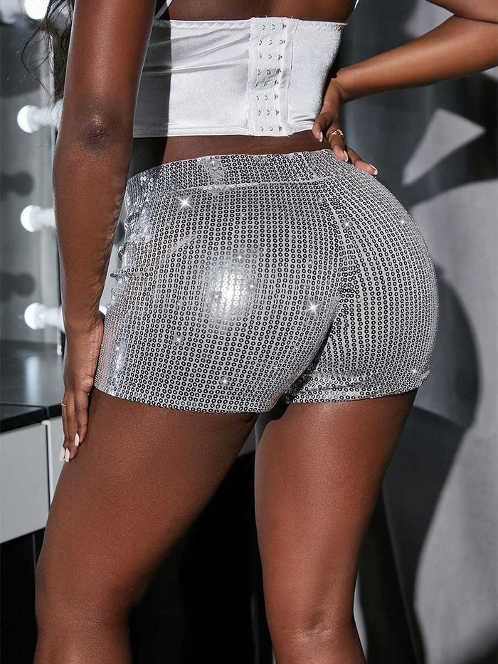 Low-Waisted Stretchy Sequin Casual Shorts