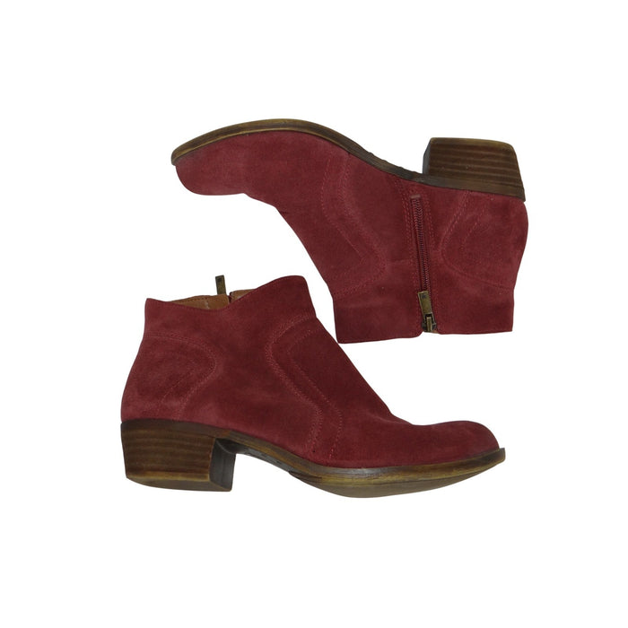Lucky Brand Basel Merlot Red Suede Ankle Boots Dual Zip Block Heel 8M 380