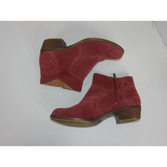 Lucky Brand Basel Merlot Red Suede Ankle Boots Dual Zip Block Heel 8M 381