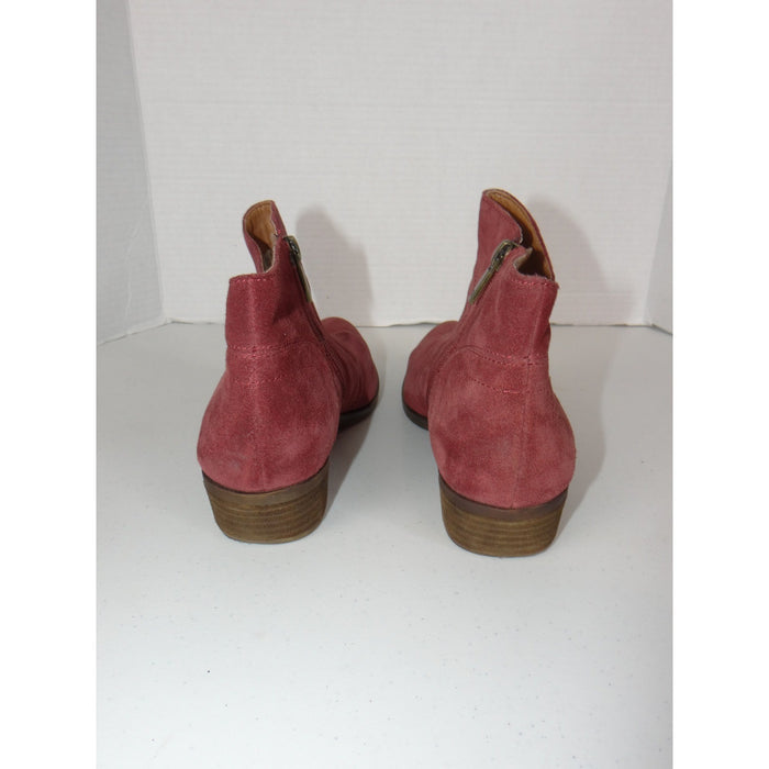 Lucky Brand Basel Merlot Red Suede Ankle Boots Dual Zip Block Heel 8M 382
