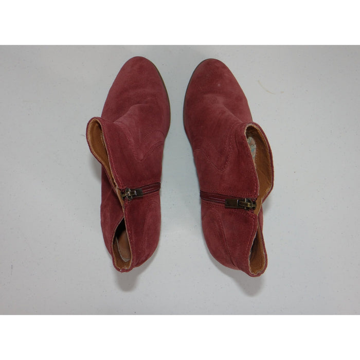 Lucky Brand Basel Merlot Red Suede Ankle Boots Dual Zip Block Heel 8M 383