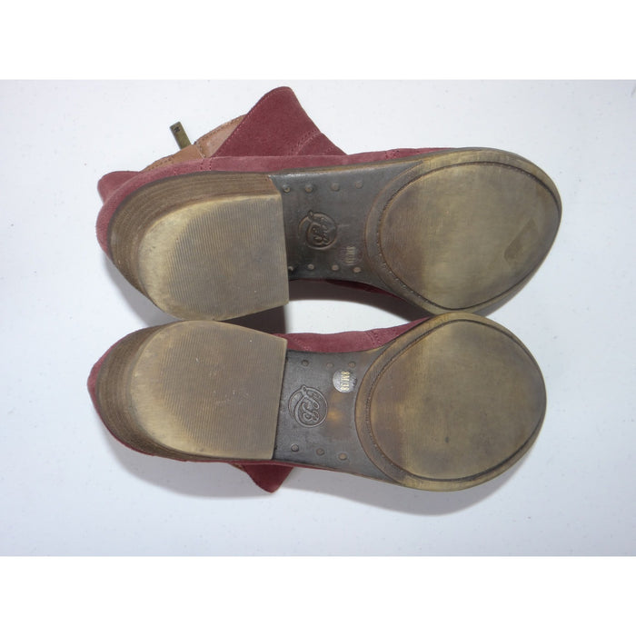 Lucky Brand Basel Merlot Red Suede Ankle Boots Dual Zip Block Heel 8M 386
