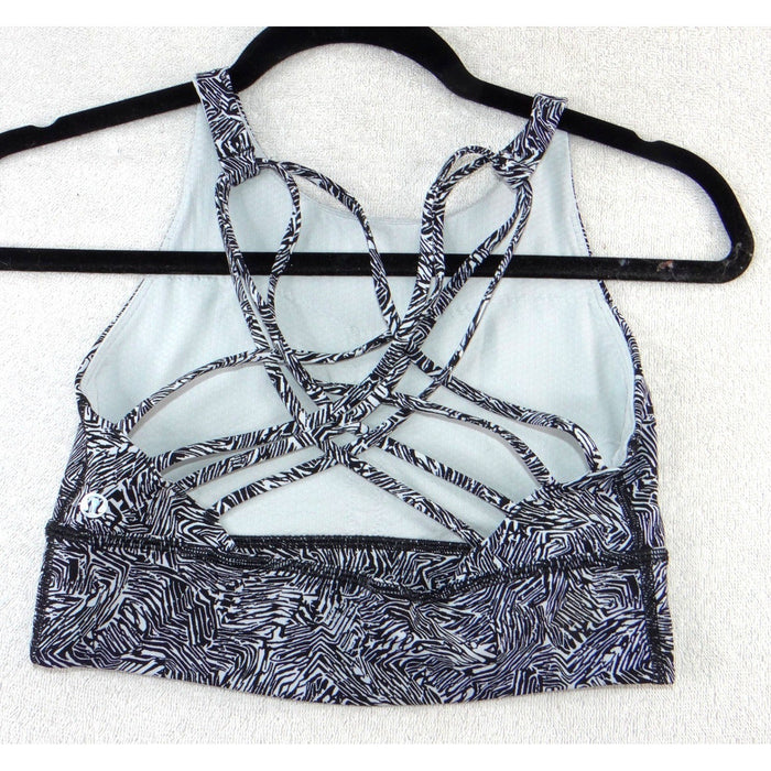 Lululemon Free To Be Serene High Neck Longline Bra Black White Geo Size 8 32811