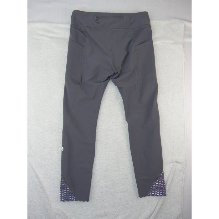 Lululemon Speed Up Crop Leggings Gray Scalloped Reflective Hem Pockets Size 81