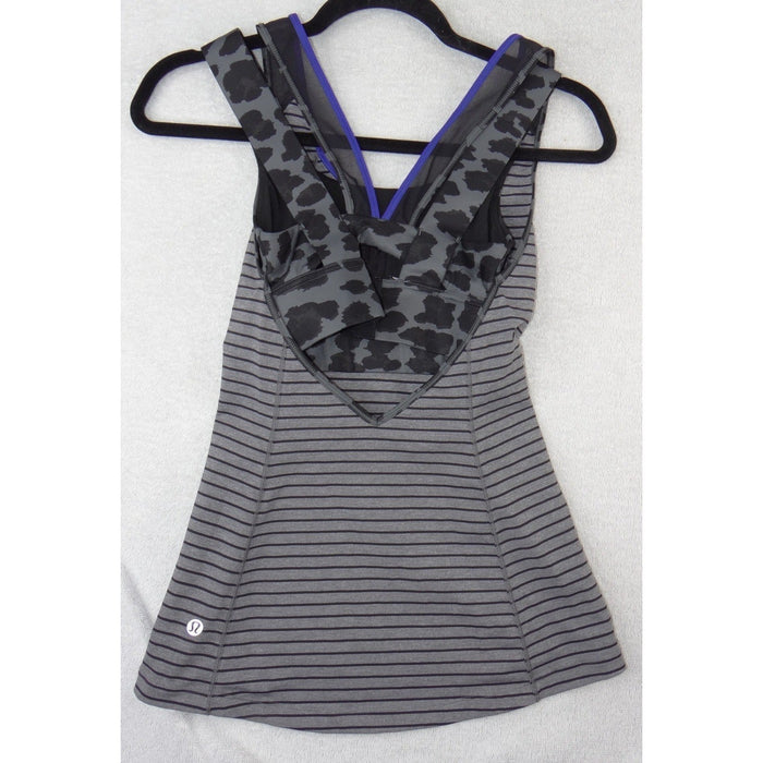 Lululemon Striped Leopard Print Layered Racerback Tank Top Grey Black Purple 21