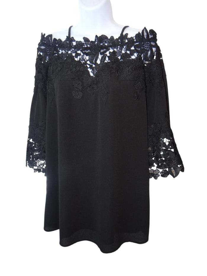 Luxxel Black Off Shoulder Lace Top   Size S0