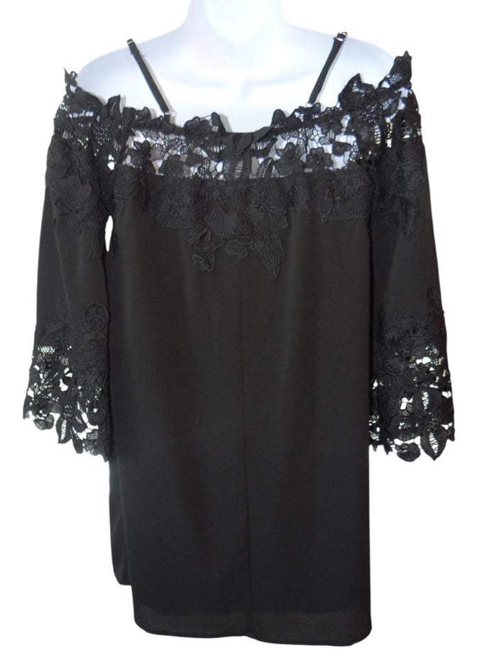 Luxxel Black Off Shoulder Lace Top   Size S1