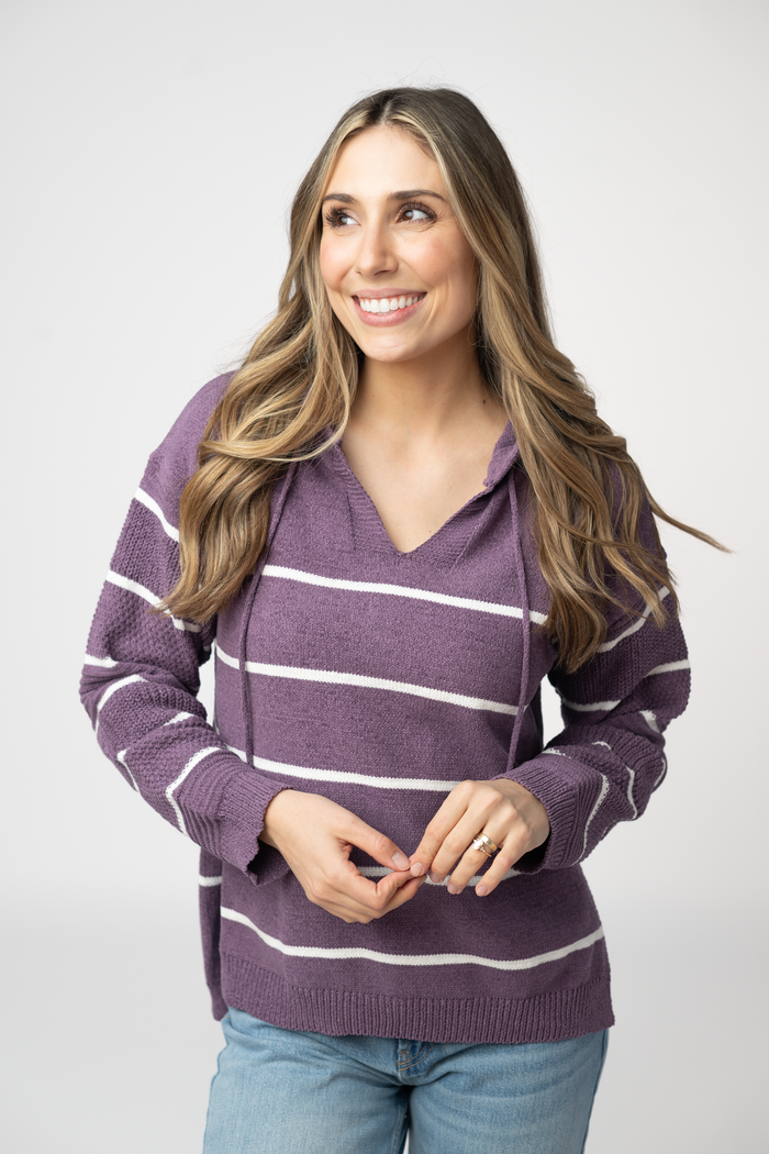 Maddie Striped Hoodie - Purple