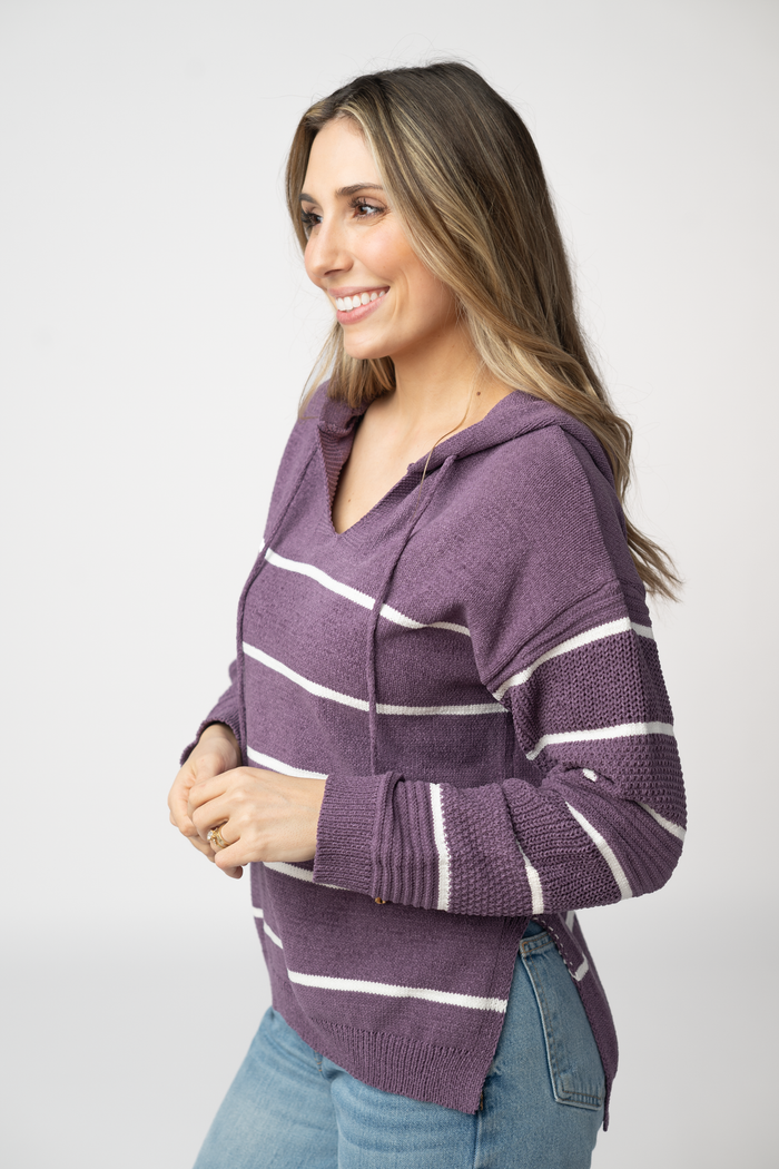 Maddie Striped Hoodie - Purple