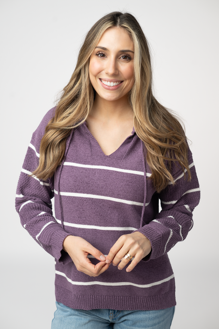 Maddie Striped Hoodie - Purple