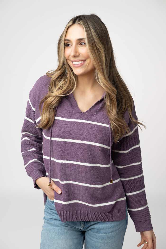 Maddie Striped Hoodie - Purple