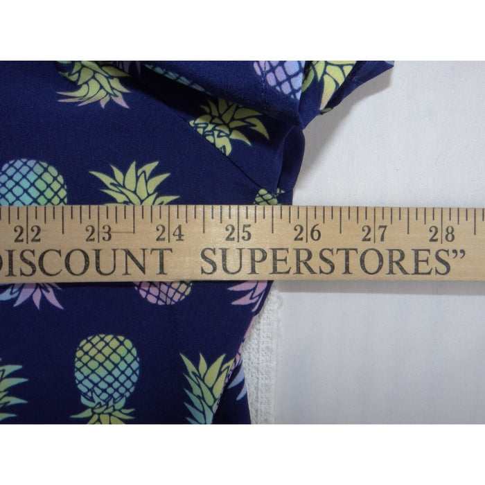 Maevn Prints Womens 2XL Navy Blue Pineapple Print V Neck Scrub Top 33863