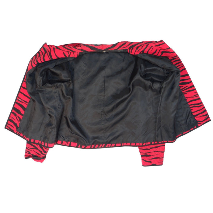 Maggy London Red Black Tiger Stripe Quilted Silk Jacket Size 141