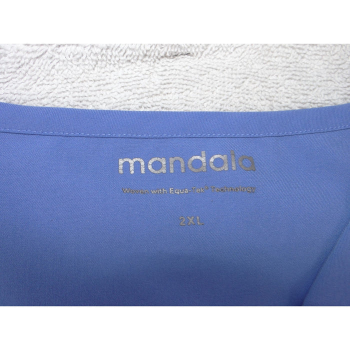 Mandala Blue V Neck Scrub Top Equa Tek Technology Short Sleeve Plus Size 2XL2
