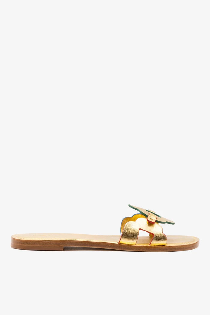 Margherita Slide In Metallic Gold Leather Flat - Sandal Larroudé