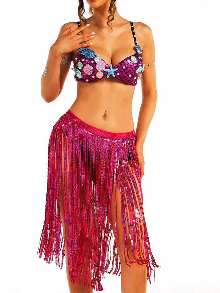 Marine Style Fuchsia Shiny Two-Piece Set