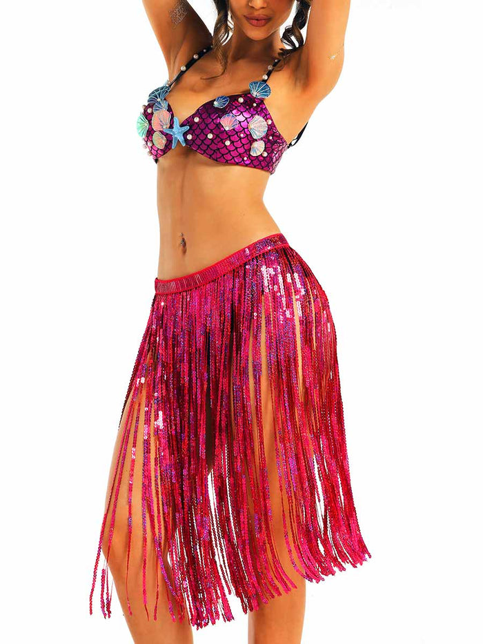 Marine Style Fuchsia Shiny Two-Piece Set