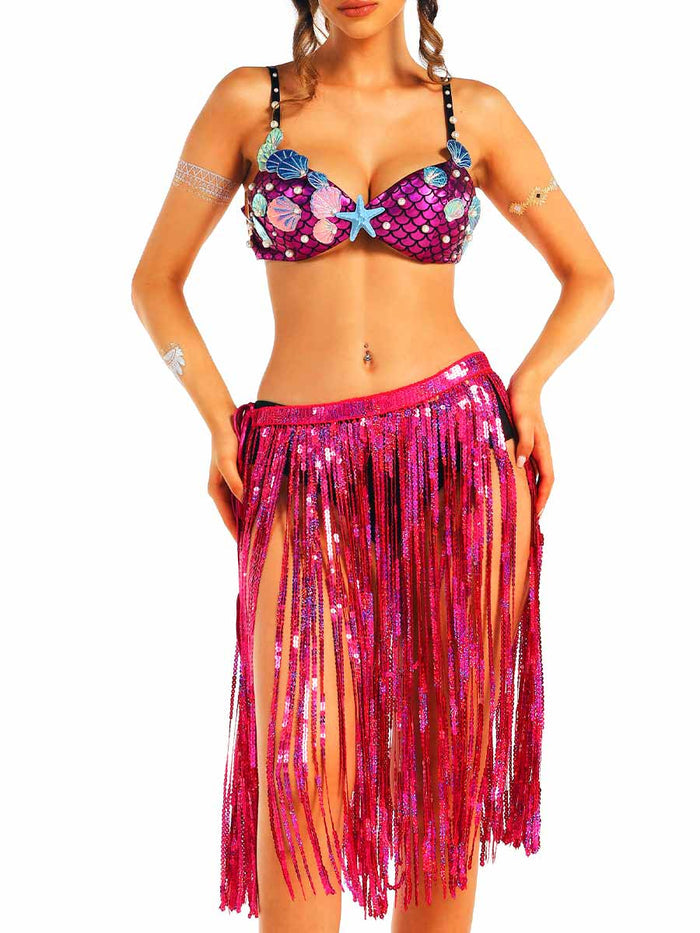 Marine Style Fuchsia Shiny Two-Piece Set