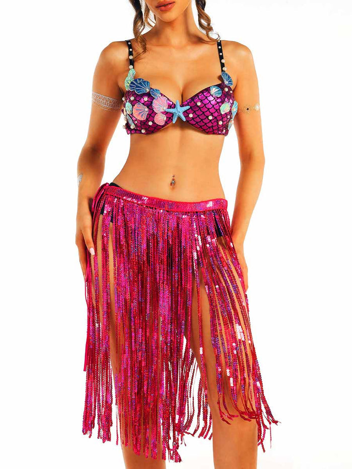 Marine Style Fuchsia Shiny Two-Piece Set