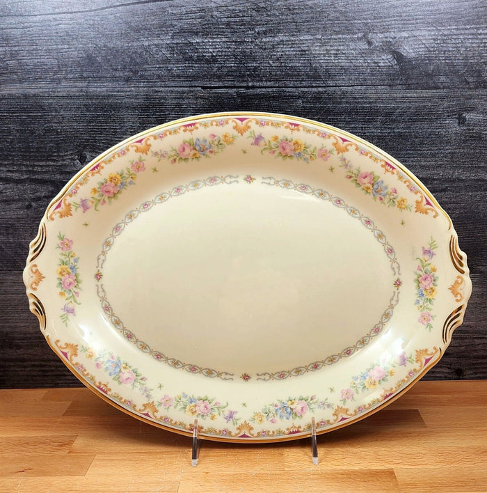 Marlene by Syracuse 14" Oval Serving Platter Floral Sprays Maroon & Blue Border